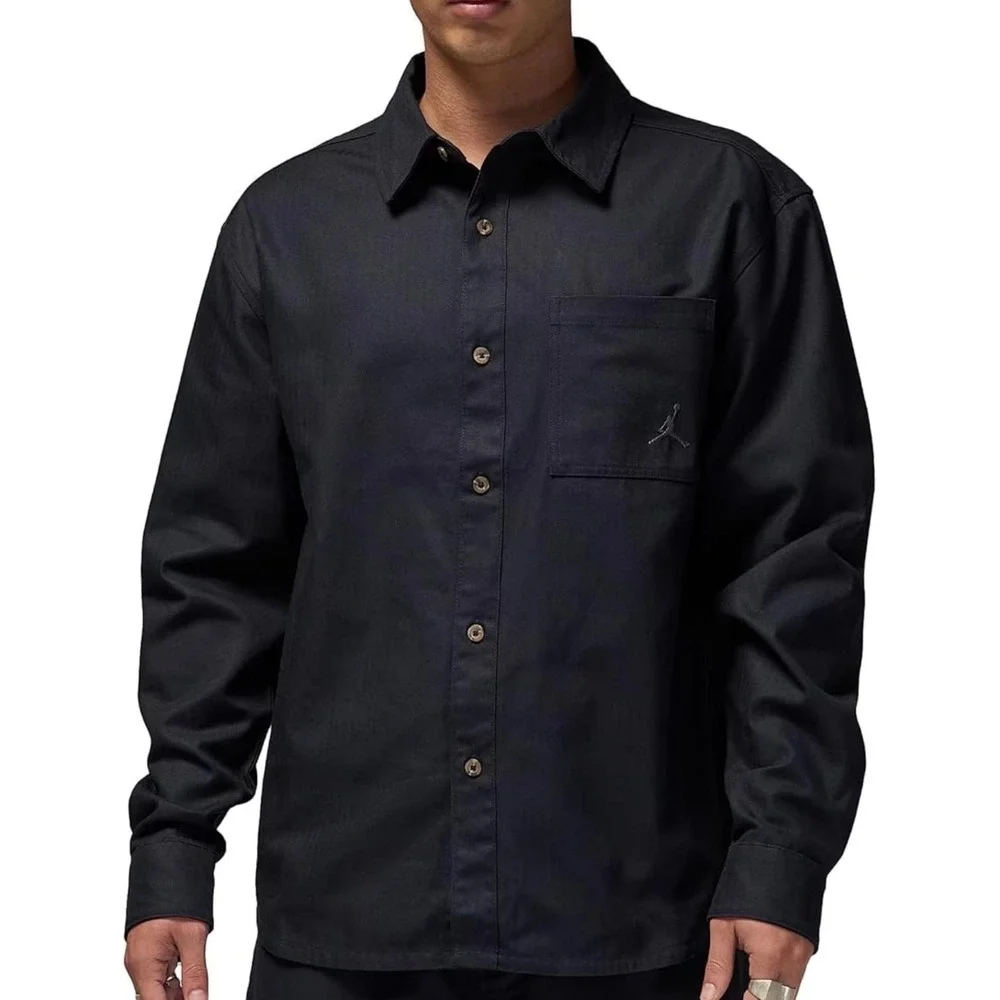 Nike Jordan Essentials Mens Button Down Shirt Black FV7446-010 Medium NWT